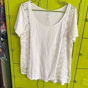 Lane Bryant  White Lace Accent Short Sleeve Top